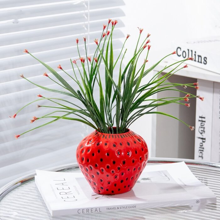 Cute Strawberry Ceramic Vase - Stylish Living Room & Home Decoration 